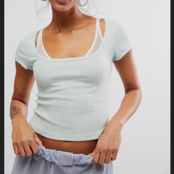 Free People End Game Pointelle Baby Tee L - Picture 3 of 5